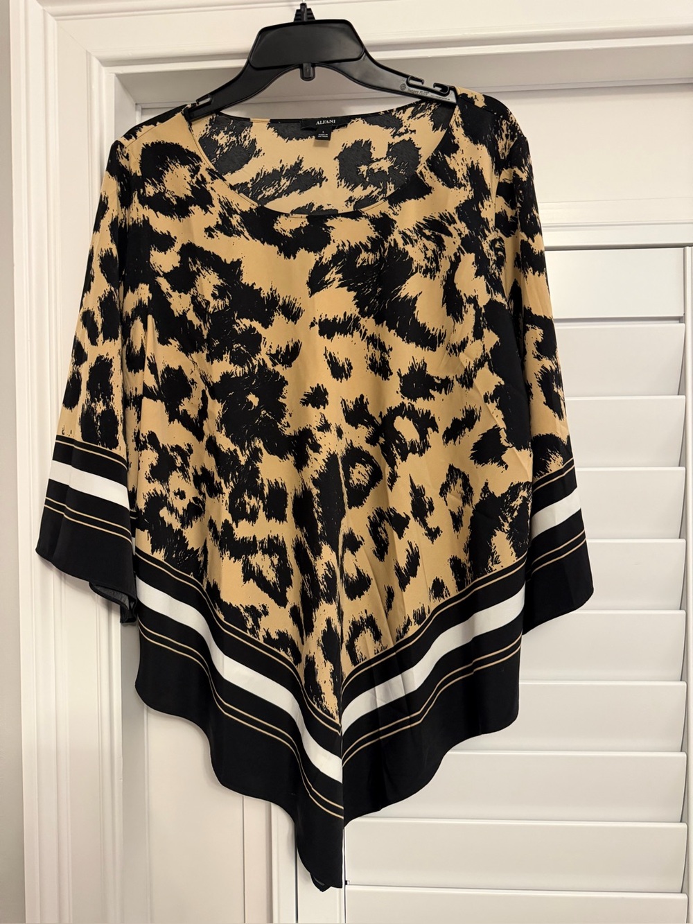 Alfani Black and Tan Animal Print Blouse-Size L